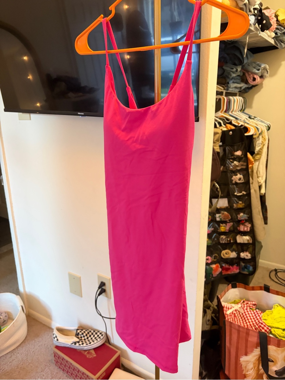 HALARA Hot Pink Slip Dress with Spaghetti Straps